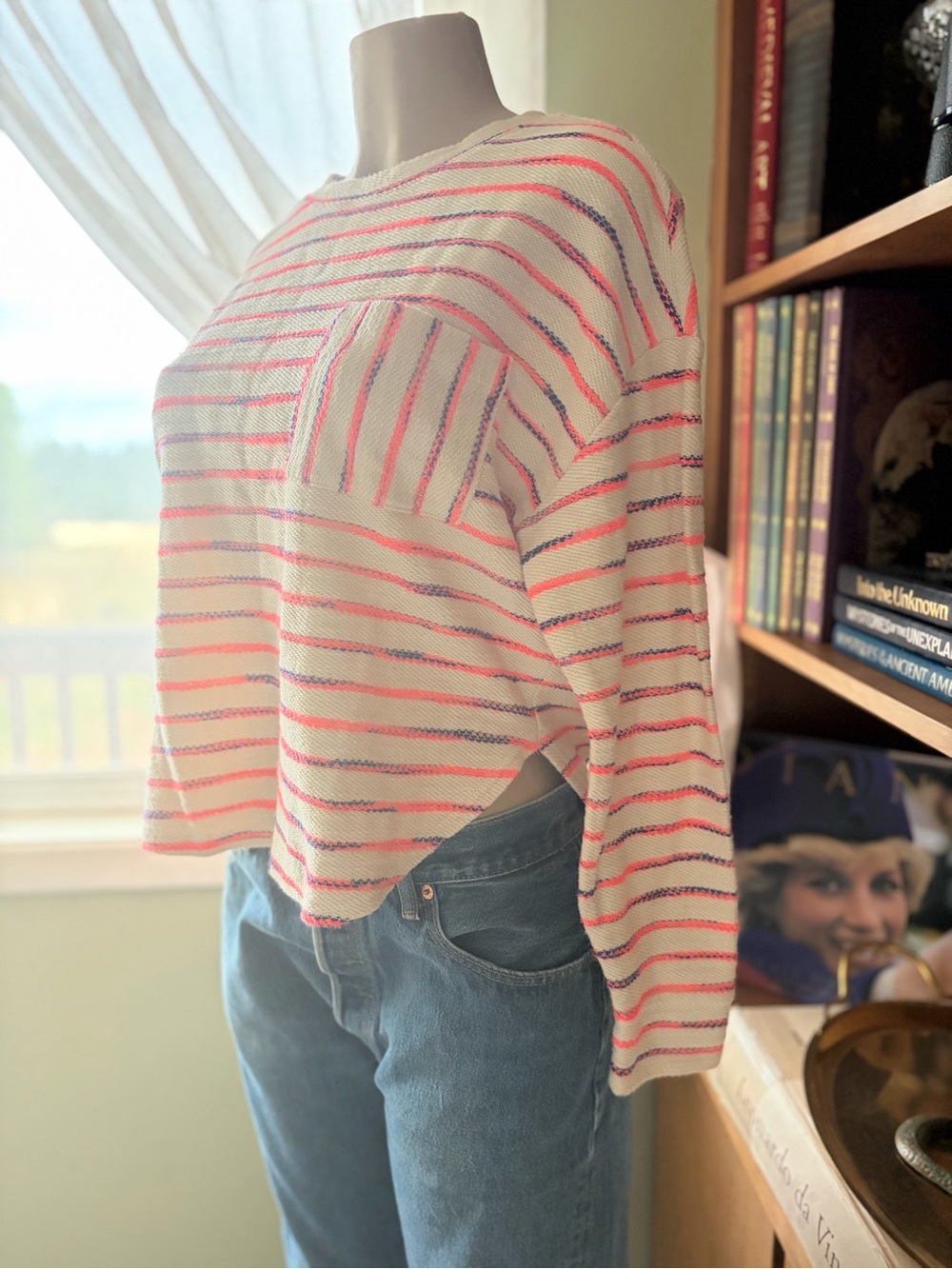 Lou & Grey Cream Soft Striped Knit Crewneck Beach Sweater Women’s Size M Coastal